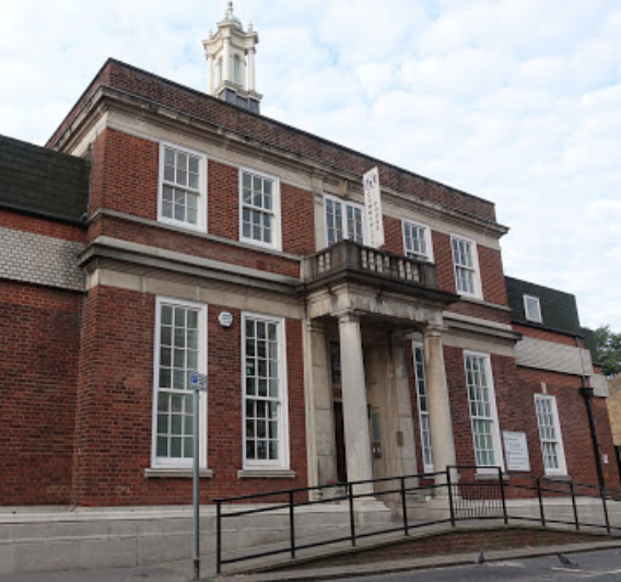 red brick court house with fine columned portico