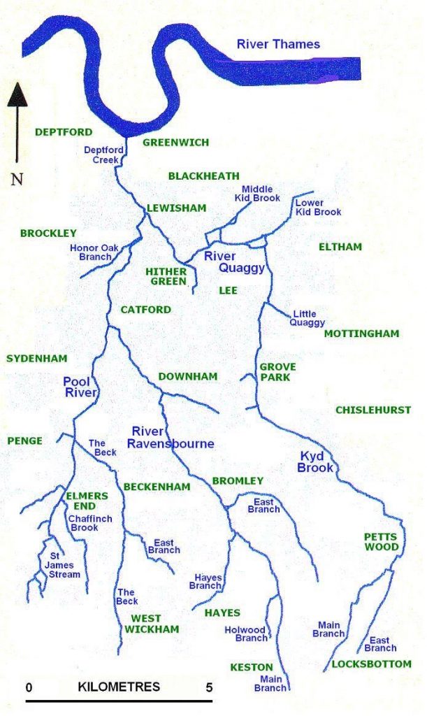 diagram of rivers ravensbourne quaggy n kyd brook