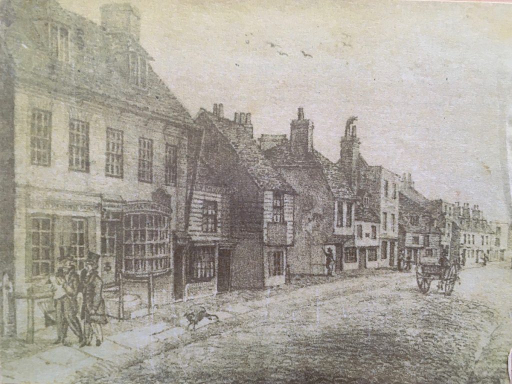 pencil drawing of georgian buildings along road
