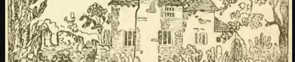 Drawing of a house with thick walls and a large tudor chimney