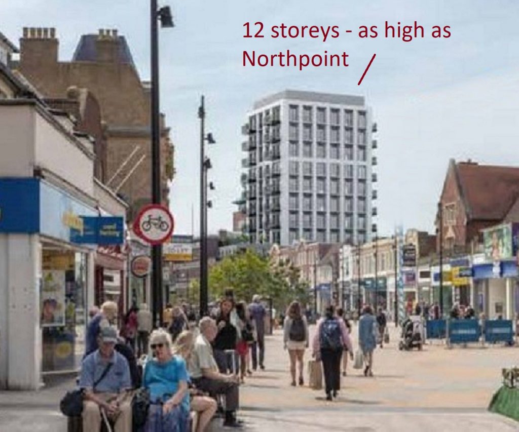 vertical car park block towers over high street